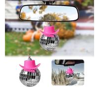 Disco Car Rear View Mirror Hanging Decoration, Shiny Disco Cowboy Hat, Car Accessories, Cute Disco Car Charm, Car Rearview Mirror Decoration Guh645 (5.4x6.7cm)