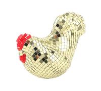 Disco Chicken Statue - Reflective Mirror Ball Figurine for Party Decor | Acrylic Mosaic with Eye Catching Shine & Funky Modern Style for Living Room Wedding Celebration, 6.3x3.54x4.33 inches