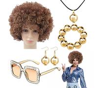 Disco Costume Accessories | Bling 70s Disco Costume Set Rapper | Afro Wig, Earrings, Sunglasses, Ball Accessories, Necklace Party Kit for Men, Women