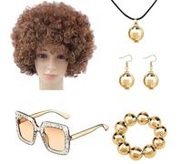 Disco Costume Accessories - Rapper Bling Party Kit, Afro Wig, Sunglasses, Sequin Scarves, Bracelets, Headbands | 70s Disco Ball Earrings Necklace Sets For Men Women Retro Dance Party Jewelry