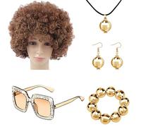 Disco Costume Set - Funk Bling, Retro Shades | 70s Rapper Party Accessory Kit with Afro Wig Necklace Earrings Sunglasses Bracelet for Music Festival Birthday Parade Themed Nightclub Show