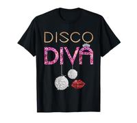 Disco Diva Ladies Disco Gold Ball Silver Red Lips T-Shirt