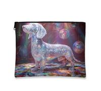 Disco Dog Makeup Bag Colorful Iridescent Travel Bag for Women Stylish Small Organizer Zipper Party Gift Toiletry Bag Skin Care, With colour, 7x9 Inch, Dachshund