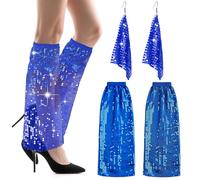Disco Fancy Dress Women 2pcs, Shiny Disco Leg Warmer with Sequins Earrings Abba Glitter Leg Warmers 70s Abba Fancy Dress Costume Set 1970s Fancy Dresss for Girls Women 70s 80s Discos Party (Navy)