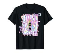 Disco Ghost Holding Black Cat Halloween Girly Coquette Bow T-Shirt