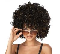 Disco Glitter Afro Black and Gold Costume Wig
