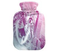 Disco Gradient Cool Cat Cute hot Water Bottle with Soft Cover, 1L Warm Water Bottle for Bed for Neck Shoulder Warmer,Neck Shoulder Warmer,Bolsa de agua Caliente para el Dolor