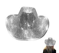 Disco Hat, Cowboy Hat with Disco Ball | Mirrored Sequin Mirror Hat | Stag Night Sparkly Party Items