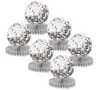 Disco Honeycomb Centerpiece Silver DiscoTheme Party Honeycomb Centerpieces Silver Paper Disco Balls Table Decorations 70s 80s 90s DiscoParty Table Decorations DiscoBall Centerpieces, 6 Pcs