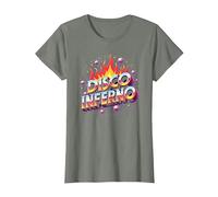 Disco Inferno: Retro Dance Party Fever Graphic Art T-Shirt, Women, Olive Heather, XS