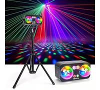 Disco Lights, 6-in-1 Led DJ Light with Tripod Stand, Colorful DJ Strobe Light with Sound Activated, Suitable for Party Lights Indoor Disco, Birthday, Home Clubs, Karaoke, and Outdoor Stage Lighting