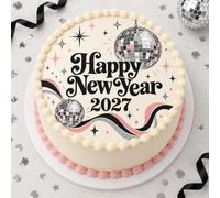Disco Midnight 2027 New Year Edible Round Cake Topper