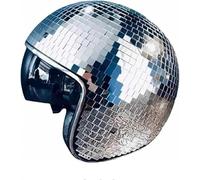 Disco Mirror Glitter Ball Helmets/with Retractable Visor/Stunning Disco Ball Helmets for DJ Club Stage Bar Party Dance (Silver)