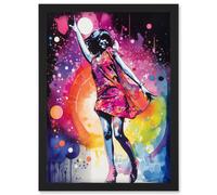 Disco Music Fever Dance Moves Woman in Rainbow Dancefloor Light Modern Watercolour Painting Artwork Framed Wall Art Print A4 Artery8 Black One Size