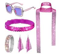 Disco Necklace - 1970s Disco Accessories Disco Set, Sequin Scarf, Disco Jewellery for Women of the 70s, Sunglasses, Headband and Earrings for 50/60/70s Theme Party, Birthday Party