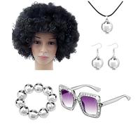 Disco Outfit - 70s Bling Jewelry Set, Hip Hop Party Equipment | Gold Necklace 5 Pieces Necklace Earrings Sun Wig Bracelet For Women Nights From Costum