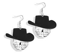 Disco Outfit Woman Disco Ball Earrings Western Cow Hat Earrings Jewelry Country Concert Outfits 70s Outfits for Women, Zinc, No Gemstone