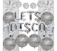 Disco Party Decorations Dancing Queen - 21 Pcs Disco Ball Decorations Including Lets Disco Letter Balloon Musical Note Balloons Exploding Star Balloon Silver Foil Rain Curtain for 70s Party Supplies