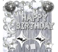 Disco Party Decorations Dancing Queen - 87 Pcs Mamma Mia Party Decorations Including Disco Ball Balloons Silver Star Happy Birthday Balloon Foil Rain Curtain for 70s/80s Birthday Supplies