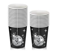 Disco Party Tableware, 25 Pcs White Silver Paper Napkins Disco Ball Cocktail Napkin Discos Partys Beverage Serviettes Napkins Disco Party Supplies for Birthday, Wedding, 70's Disco Party (Cup)