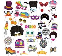 Disco Photo Booth Props Decorations - 45 Pieces 70s Funny Birthday Party Suppiles DIY Selfie Hats Glasses, Lipstick Accessories for Adults Kids Weddings Birthdays Themed Retro Decoration