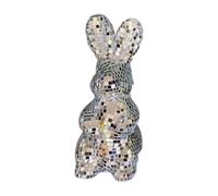Disco Rabbit, Handmade Party Bunny Desktop Statue, Silver Mirrored Easter Bunny, Tabletop Ornament, Sparkling Home Accent, Ideal for Women, Girls, Men, Adults, Wife, 9.45 x 4.72 x 5.51 inches