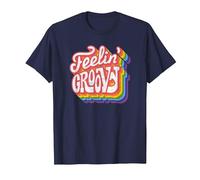 Disco Rainbow Feeling Groovy 70s Retro T-Shirt, Men, Navy Blue, 6X-Large