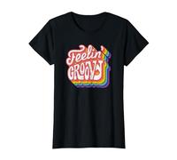Disco Rainbow Feeling Groovy 70s Retro T-Shirt, Women, Black, XX-Large