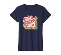 Disco Rainbow Feeling Groovy 70s Retro T-Shirt, Women, Navy Blue, XX-Large