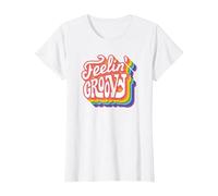 Disco Rainbow Feeling Groovy 70s Retro T-Shirt, Women, White, Medium