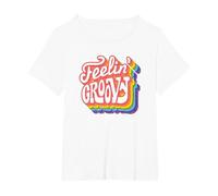 Disco Rainbow Feeling Groovy 70s Retro T-Shirt, Women's Plus, White, 2X