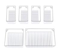 Discoball 6 Packs Desk Drawer Organiser Trays, 3-Size Drawer Dividers Clear Plastic Storage Boxes Cosmetic Drawer Organizer for Dressing Table Bedroom Bathroom Office Kitchen
