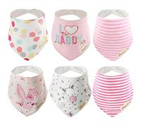 Discoball 6 PCS Lovely Infant Baby and Toddler Bandana Drool Bibs 100% Absorbent Cotton Front Saliva Towel Dribble Bibs, Pink Pack(girl Design), 26