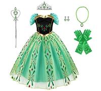 Discoball Girls Princess Anna Costume Dress for Cosplay, Fancy Dress Up for Halloween, Christmas, Birthday Parties