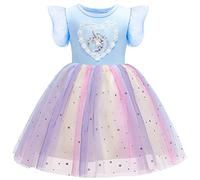 Discoball Girls Summer Rainbow Tulle Dresses Cotton T-Shirt with Unicorn Print Kids Princess Dress for Cosplay, Wedding, Birthday Party, Casual Clothing 2-8 Years