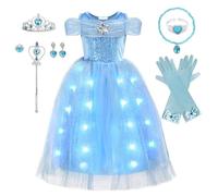 Discoball Princess Costume for Girls Light Up Girls Cinderella Dress Blue Fancy Dress for Kids Birthday Party Cosplay Halloween Christmas Costumes