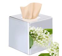 Discoball Tissue Box Cover Cube Tissue Holder Square Mirror Tissue Dispenser Holder Bathroom Tissue Organizer Stand for Home Office and Car (Silver)