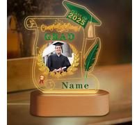 Discodes Custom Graduation Gift Night Light with Photo Personalized Acrylic LED Light Acrylic Lamp Congrats Grad Gift Class of 2025(Dark Green and Gold)