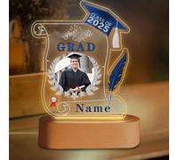 Discodes Custom Graduation Gift Night Light with Photo Personalized Acrylic LED Light Acrylic Lamp Congrats Grad Gift Class of 2025(Blue and Silver)