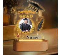 Discodes Custom Graduation Gift Night Light with Photo Personalized Acrylic LED Light Acrylic Lamp Congrats Grad Gift Class of 2025(Black and Gold)