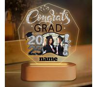 Discodes Personalized Graduation Gift Night Light with Photo Custom Acrylic LED Light Acrylic Lamp Congrats Grad Gift Class of 2025(Black and Silver)