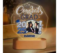 Discodes Personalized Graduation Gift Night Light with Photo Custom Acrylic LED Light Acrylic Lamp Congrats Grad Gift Class of 2025(Blue and Silver)