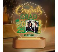 Discodes Personalized Graduation Gift Night Light with Photo Custom Acrylic LED Light Acrylic Lamp Congrats Grad Gift Class of 2025(Dark Green and Gold)