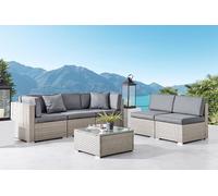 DISCONTINUED Catina 7 Piece Modular Rattan Garden Furniture Sofa Set U-Shape or Corner Home Detail Grey One Size