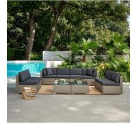 DISCONTINUED Tropez 10 Piece Modular Rattan Garden Furniture Sofa Set U-Shape or Corner with 2 Coffee Tables Home Detail Grey One Size