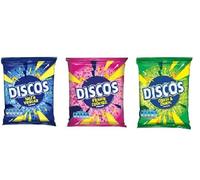 Discos 24 x 25.5g Mix Box, 8 x Cheese & Onion, 8 x Salt & Vinegar, 8 x Prawn Cocktail - Crunchy Potato Snacks, Crisps, Chips, Classic Flavours, Assorted Snack Full Box