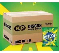 Discos Cheese & Onion Flavour Crisps 16 x 70g Party Perfect Lunchbox Snack KP Large Bag Full Box PM£1.25 Crunchy Crispy Snack