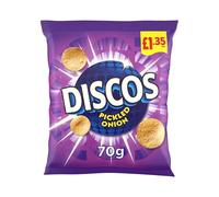 Discos Pickled Onion Crisps 16 x 70g - Tangy, Crunchy Potato Snacks - Perfect for Sharing & Parties - Classic British Crisps Flavor in Convenient Ready-to-Eat Packs