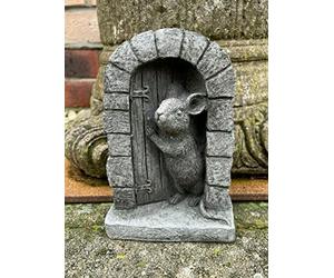 Discount Garden Statues Mouse Door Stone Statue | Garden Outdoor Home Tree Animal Decoration Ornament Mice, Grey