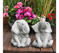 Discount Garden Statues Pair of Small Playful Elephant Stone Ornaments